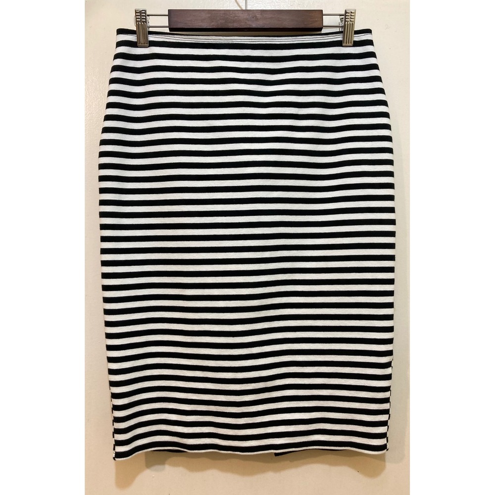 Abercrombie & Fitch Women L Black White Striped Midi Pencil Skirt Full Back Zip